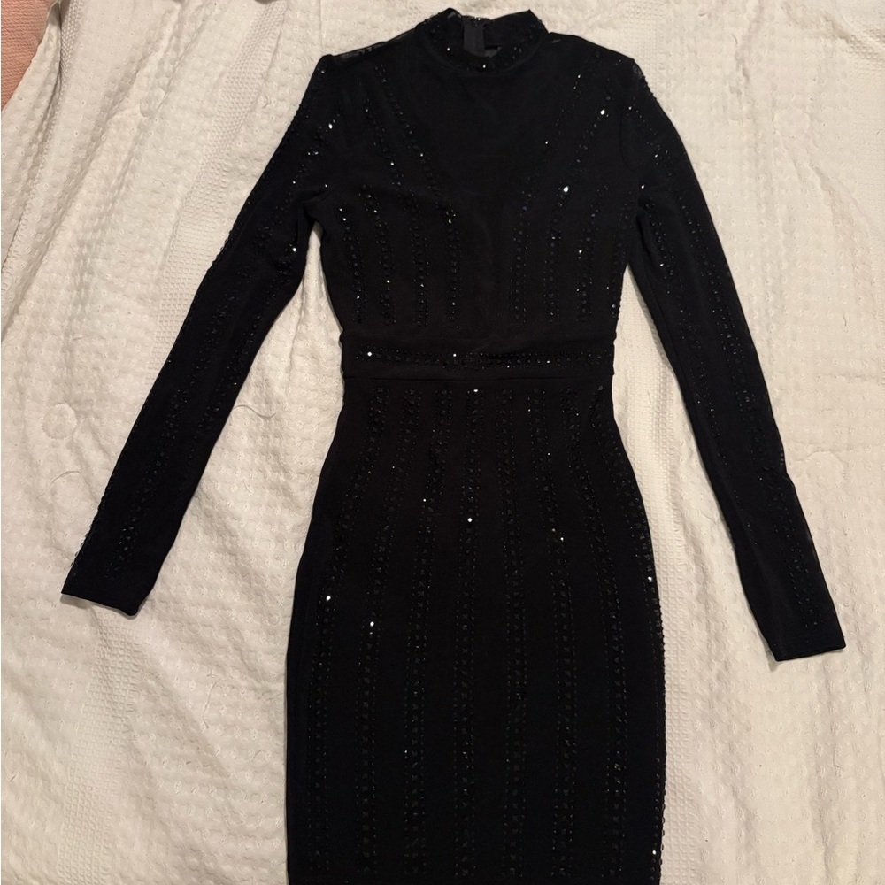 Windsor Black Long Sleeve Sequin Dress
